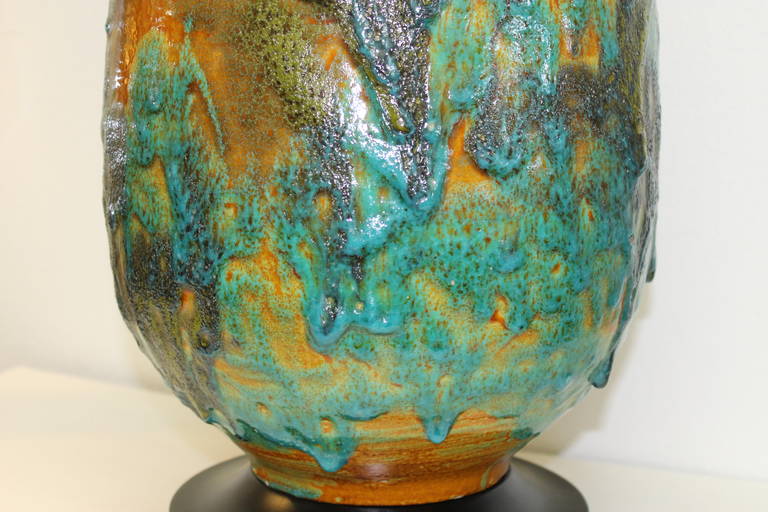 Mid-20th Century Dramatic Mid Century Lava Glaze Table Lamp