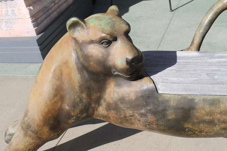 Mid-20th Century Bronze Panther Bench