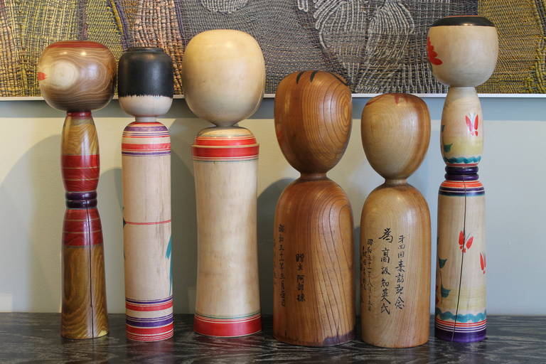 Collection de rares poupées Kokeshi vintage de grande taille Excellent état à Palm Springs, CA