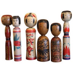 Collection of Rare Large-Size Vintage Kokeshi Dolls