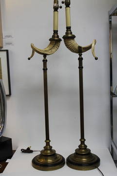 Retro Pair of Chapman Rams Horn Floor Lamps