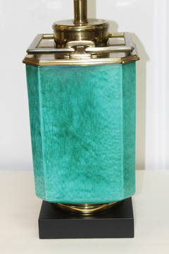 Modern Brass and Glazed Ceramic Chinoise Style Lamp