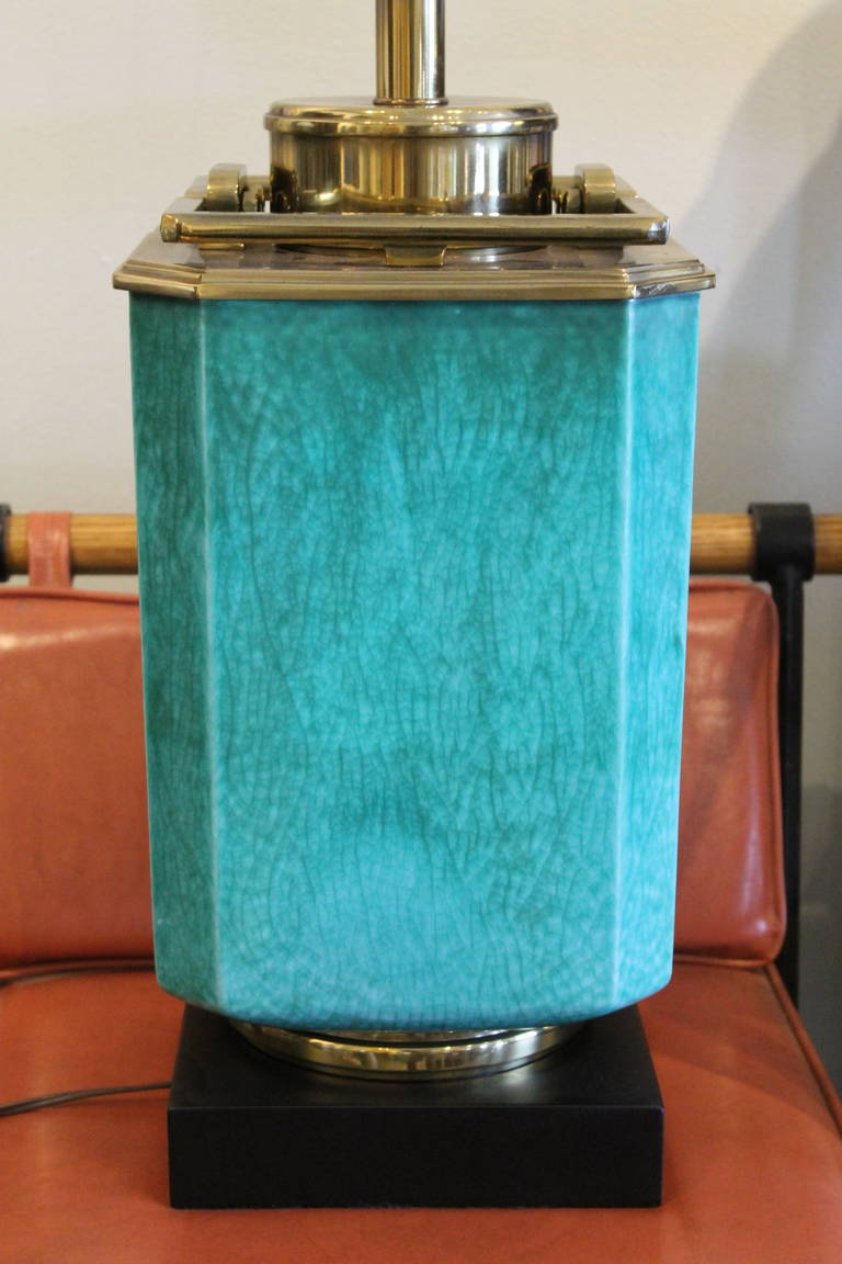 Modern Brass and Glazed Ceramic Chinoise Style Lamp