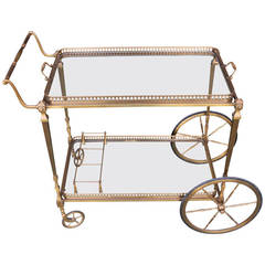Vintage Solid Brass Regency Style Bar Cart