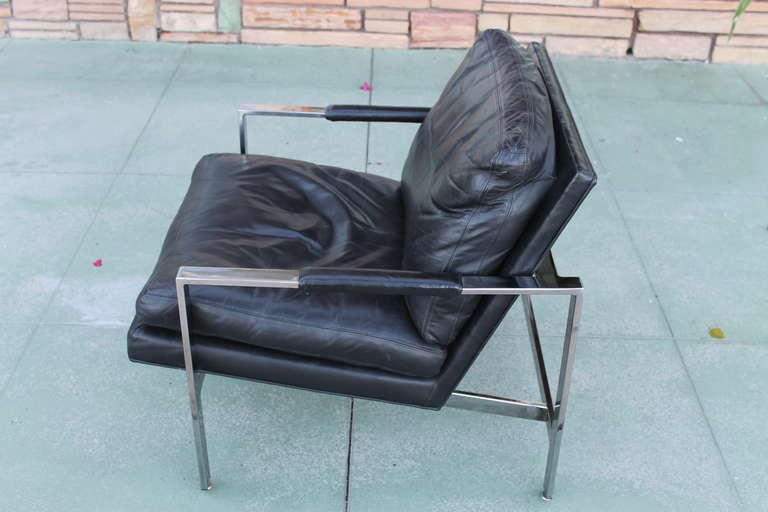 Milo Baugman Black Leather Armchair In Excellent Condition In Palm Springs, CA