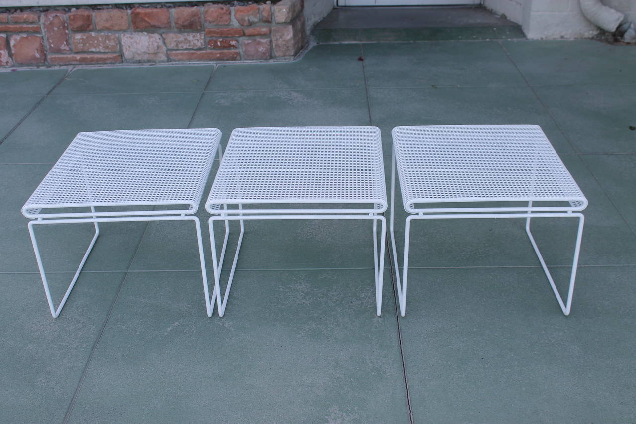 Three Perforated Metal Stools