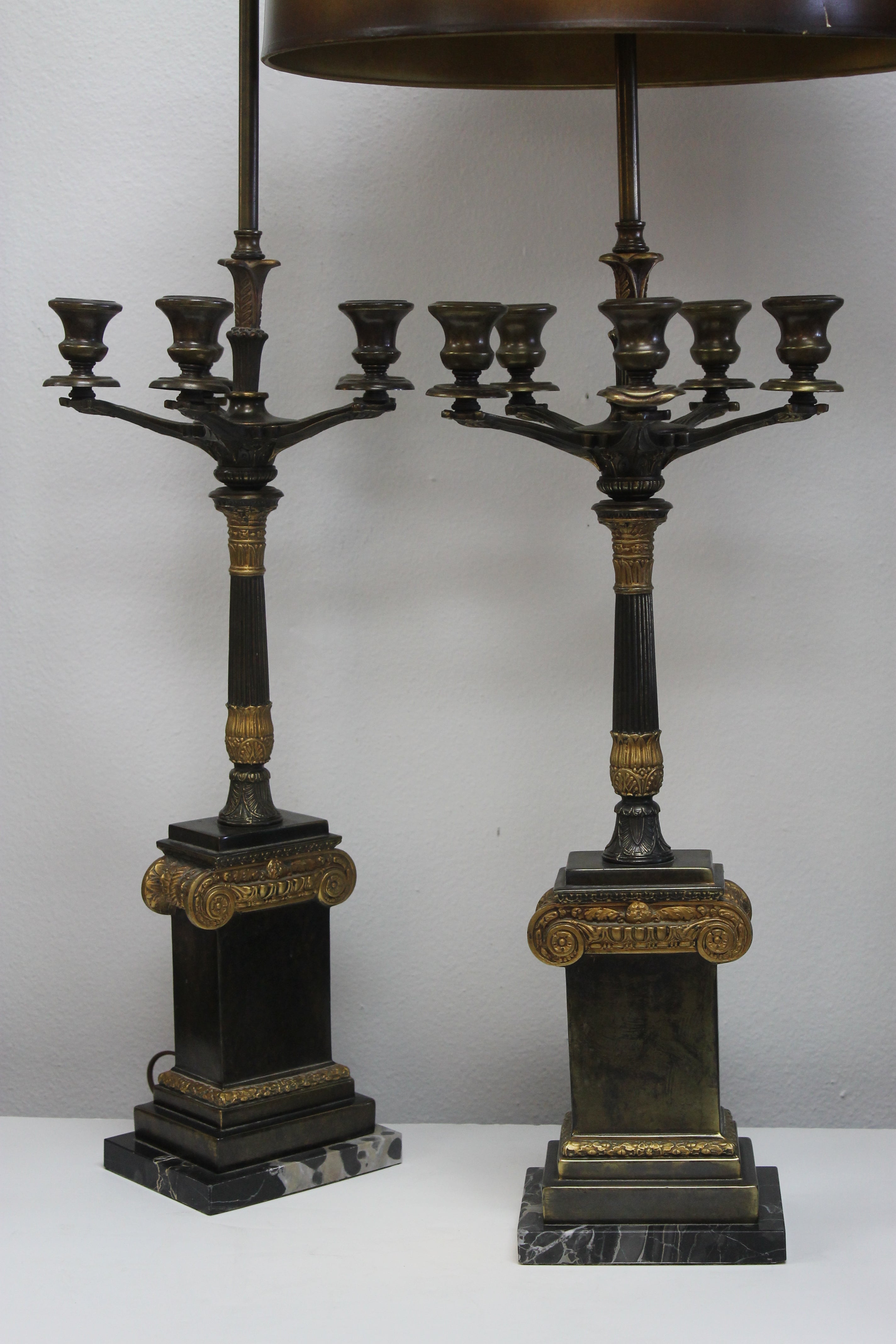 Pair of Patinated Lamps by Frederick Cooper For Sale