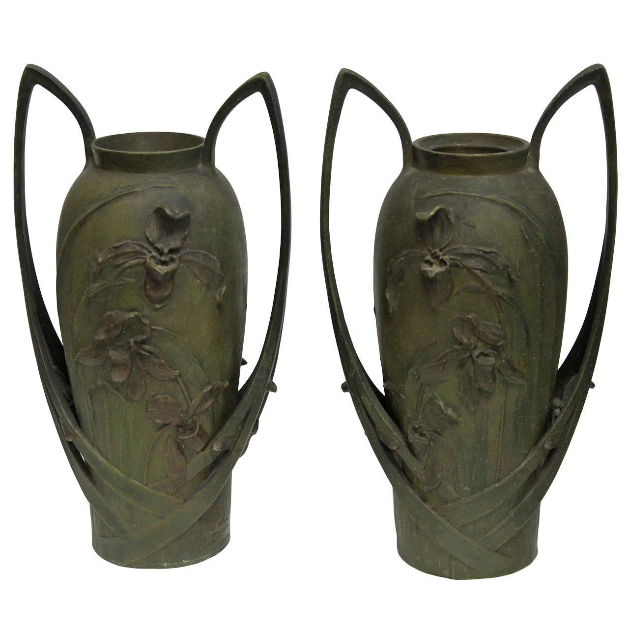 Pair Art Nouveau Iris Vases by Blanche Poccard de Saintilau, 1902 For Sale at 1stdibs