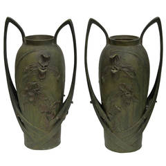 Pair of Art Nouveau Iris Vases by Blanche Poccard de Saintilau, 1902
