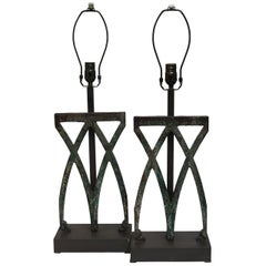 Retro Custom Pair of Art Nouveau Lamps