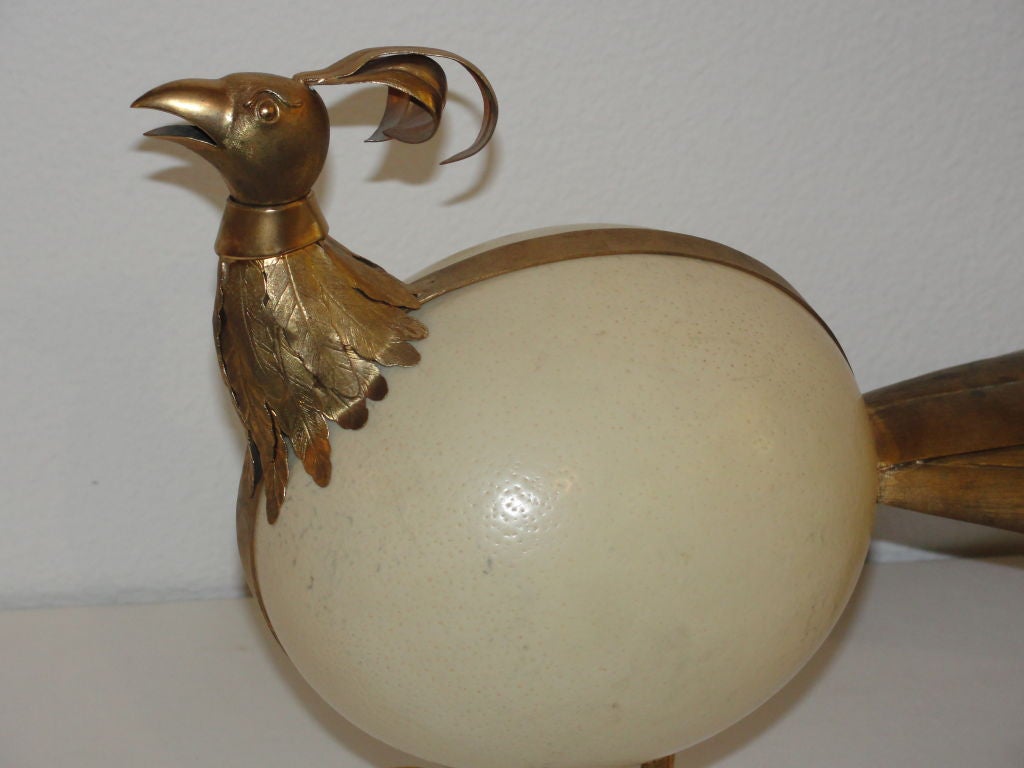 Brass and ostrich egg bird by Luciana Per F. Loffredo.