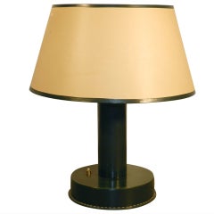 Jacques Adnet, Big Art Deco lamp in green leather