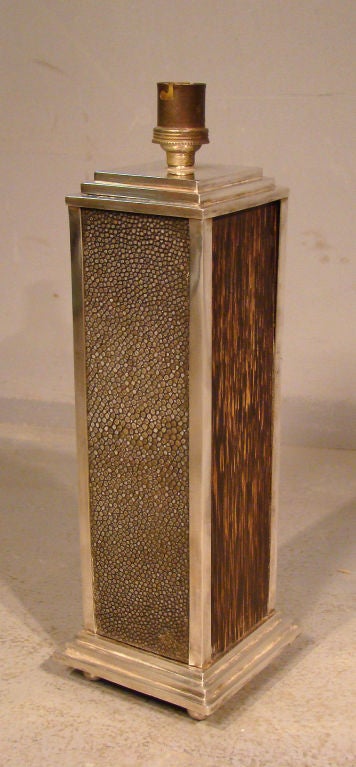 Shagreen and silver plate lamp attributed to Clement Rousseau