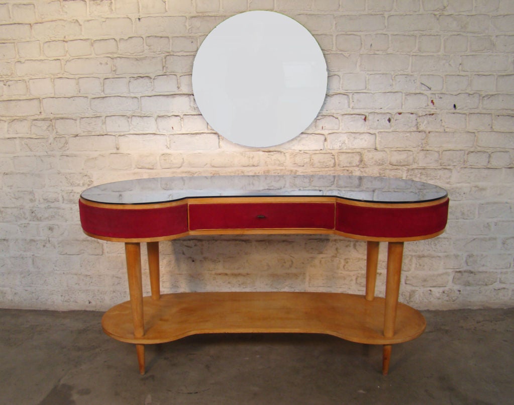 Italian Oak And Velvet Dressing Table