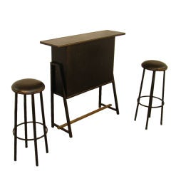 Jacques Adnet Set of a bar and its two stools