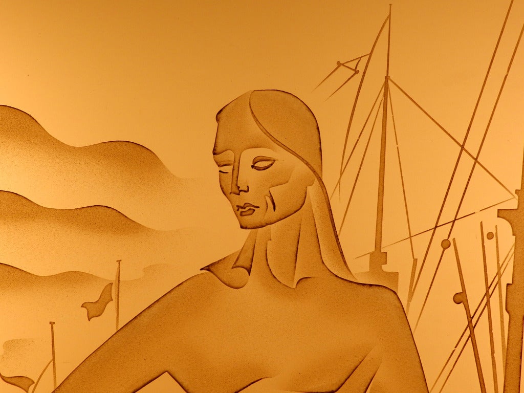 1940 Engraved Glass Panel