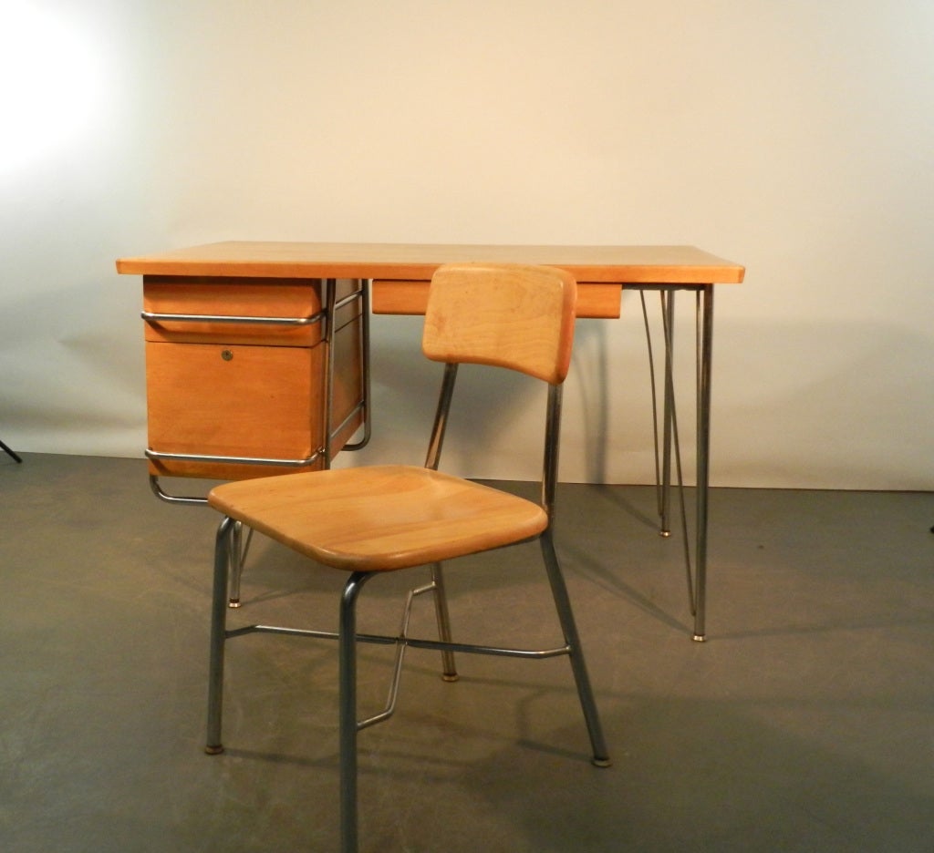 Heywood Wakefield Trimline Desk & Chair Kem Weber Design Mid Century Modern