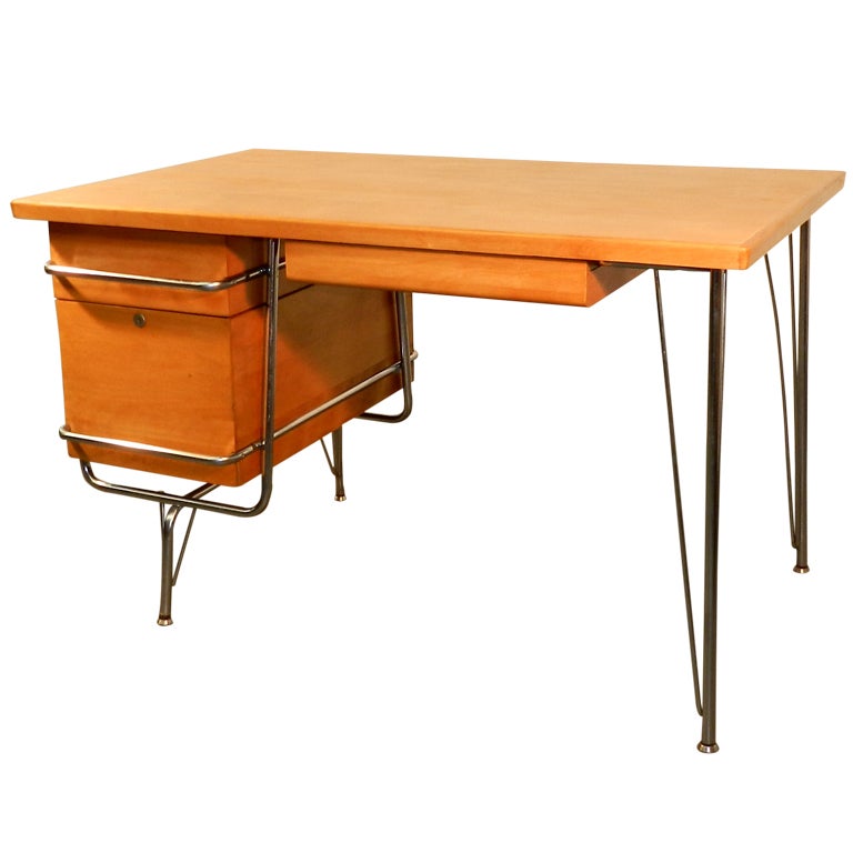Heywood Wakefield Trimline Desk & Chair Kem Weber Design Mid Cen For Sale