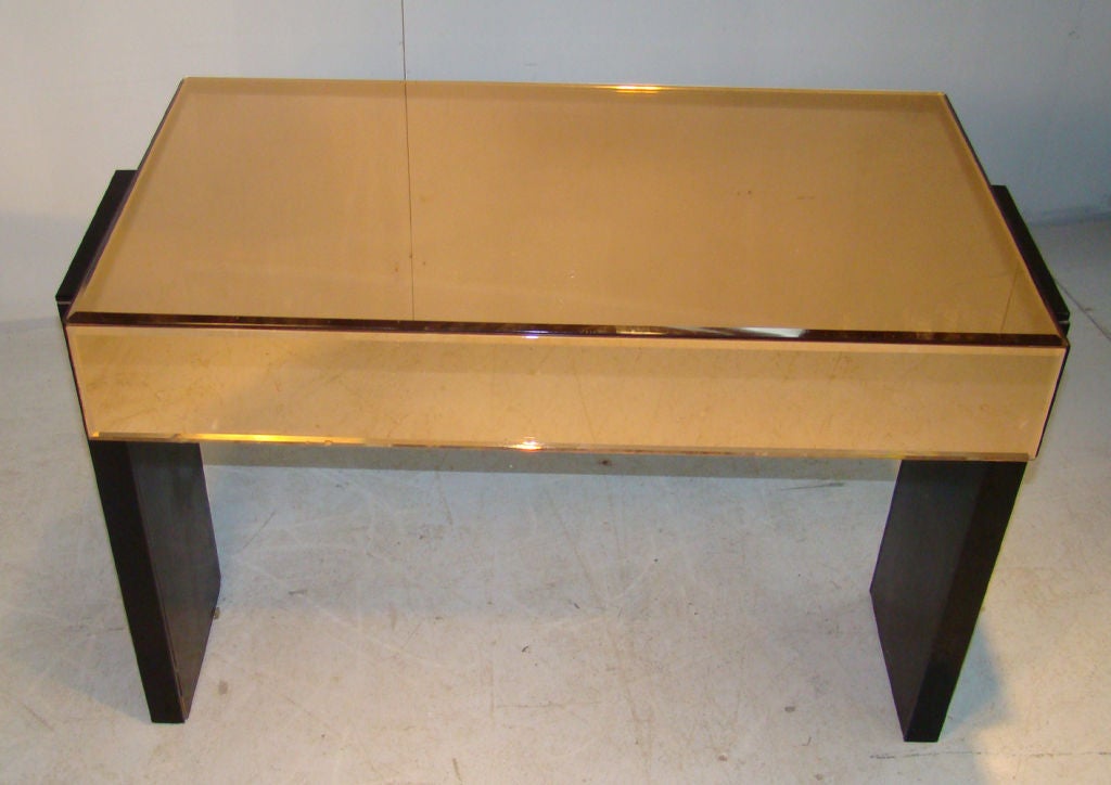 Opaline and mirror console table attributed to Jacques Adnet In Good Condition In Saint-Andre lez Lille, France