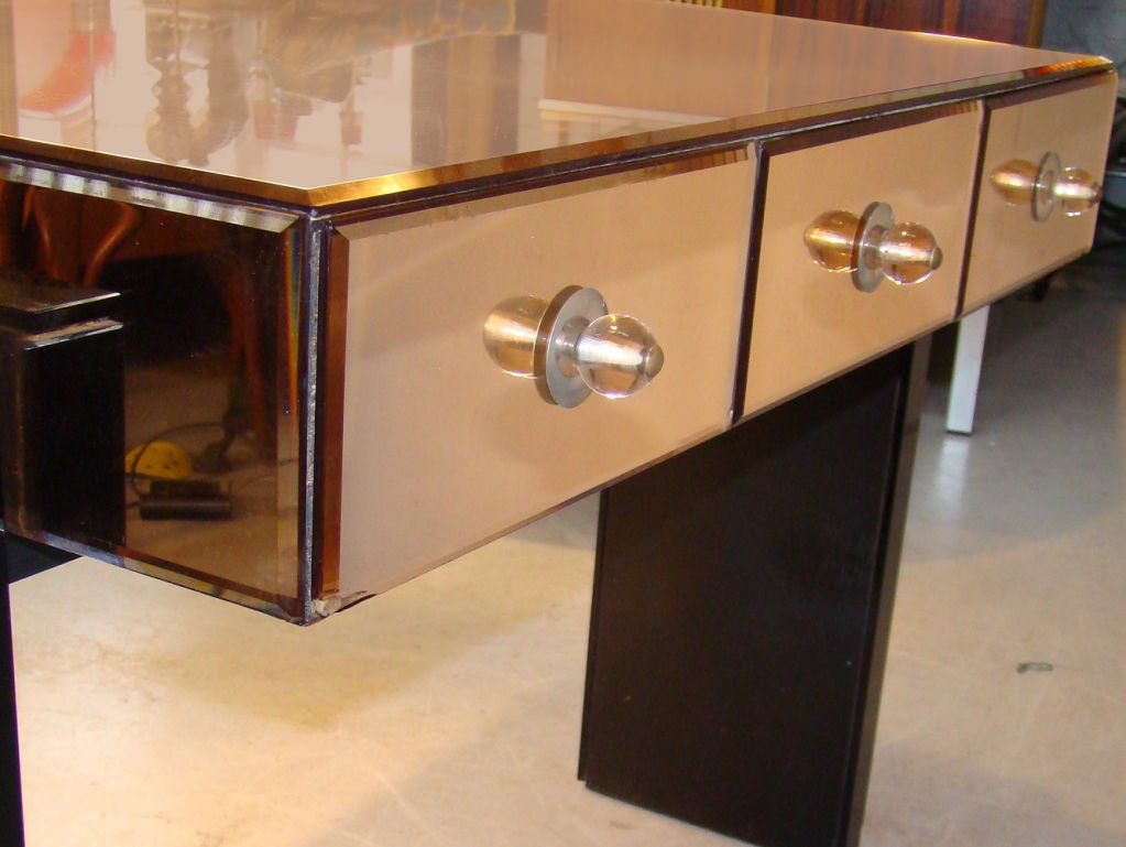 Mid-20th Century Opaline and mirror console table attributed to Jacques Adnet