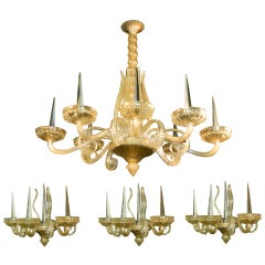 André Arbus Huge Spangled Gold Glass Pendant with 3 Sconces