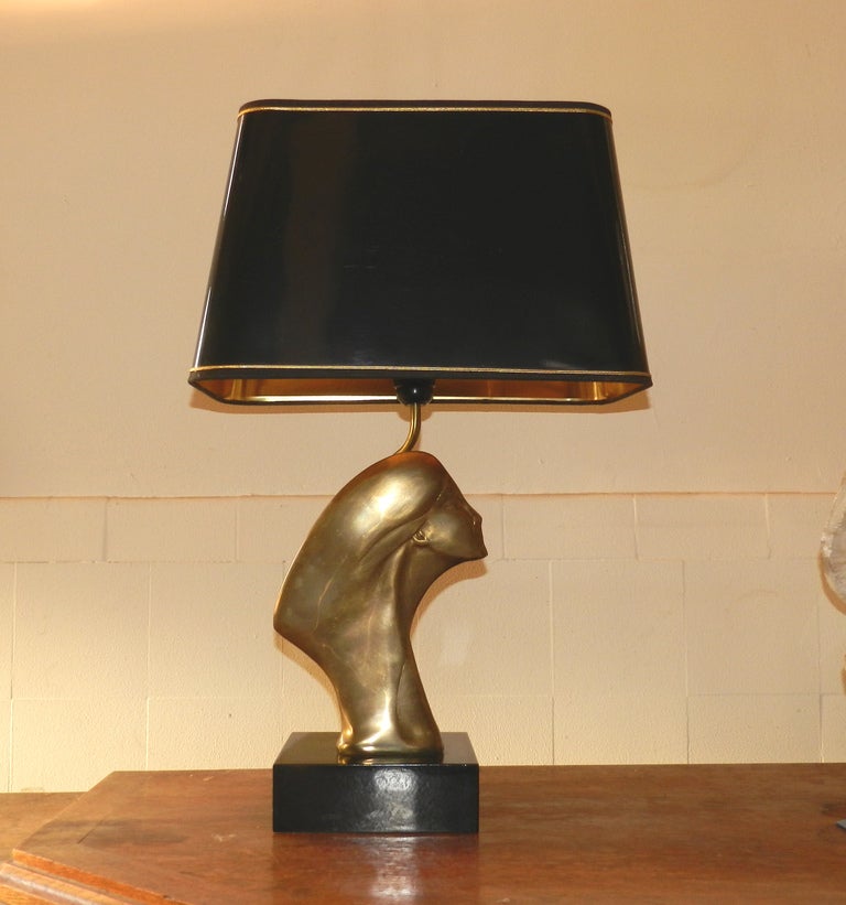 1970s Brass and Lacquered Wood Table Lamp