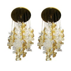 Pair Of  Two-colored Glass Murano Pendants