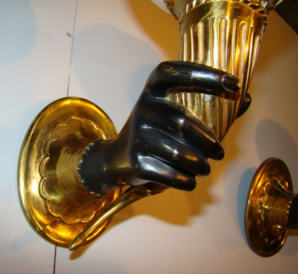 Pair Of  Bronze Wall Lights Cornucopia By John Devoluy