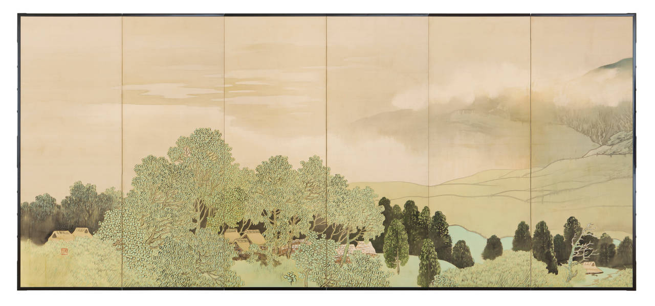 Taisho Mountain Landscape Six-Panel Folding Screens