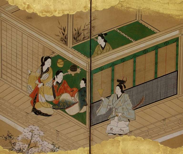 Screen with Scenes from the Tale of Genji In Excellent Condition For Sale In New York, NY