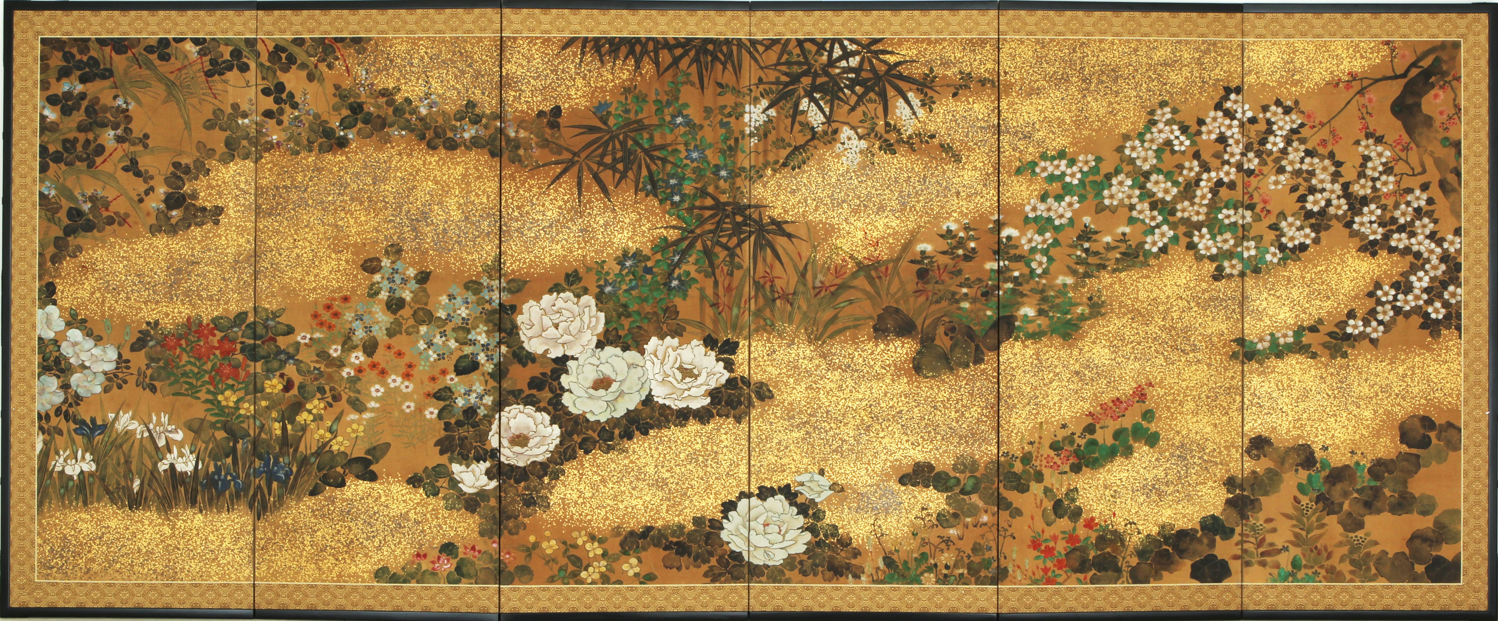 Japanese Screen with Seasonal Flowers