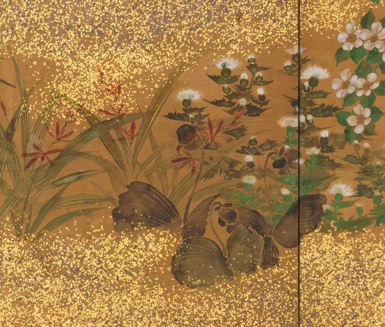 19th Century Japanese Screen with Seasonal Flowers
