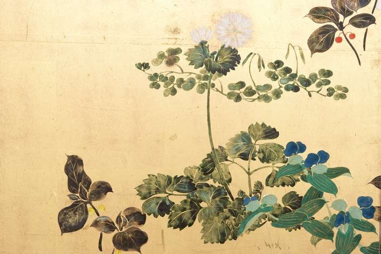 20th Century Japanese Screen with Seasonal Flowers For Sale