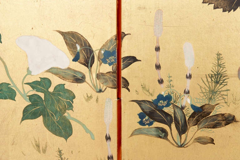 Japanese Screen with Seasonal Flowers For Sale 1