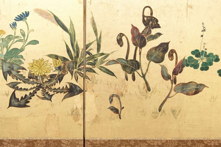 Paper Japanese Screen with Seasonal Flowers For Sale