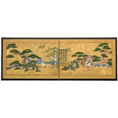 Cranes by Bamboo and Pines