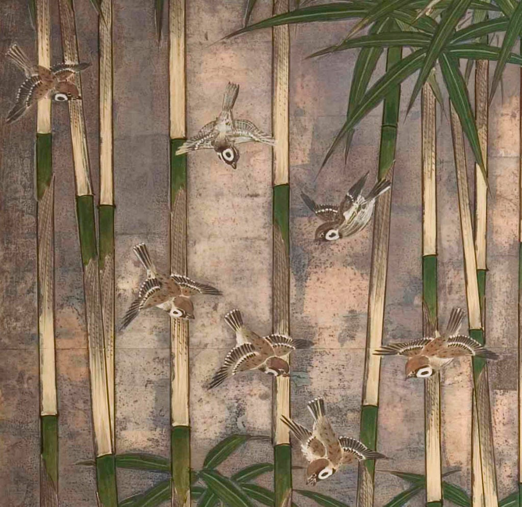 Japanese Sparrows in Bamboo Grove
