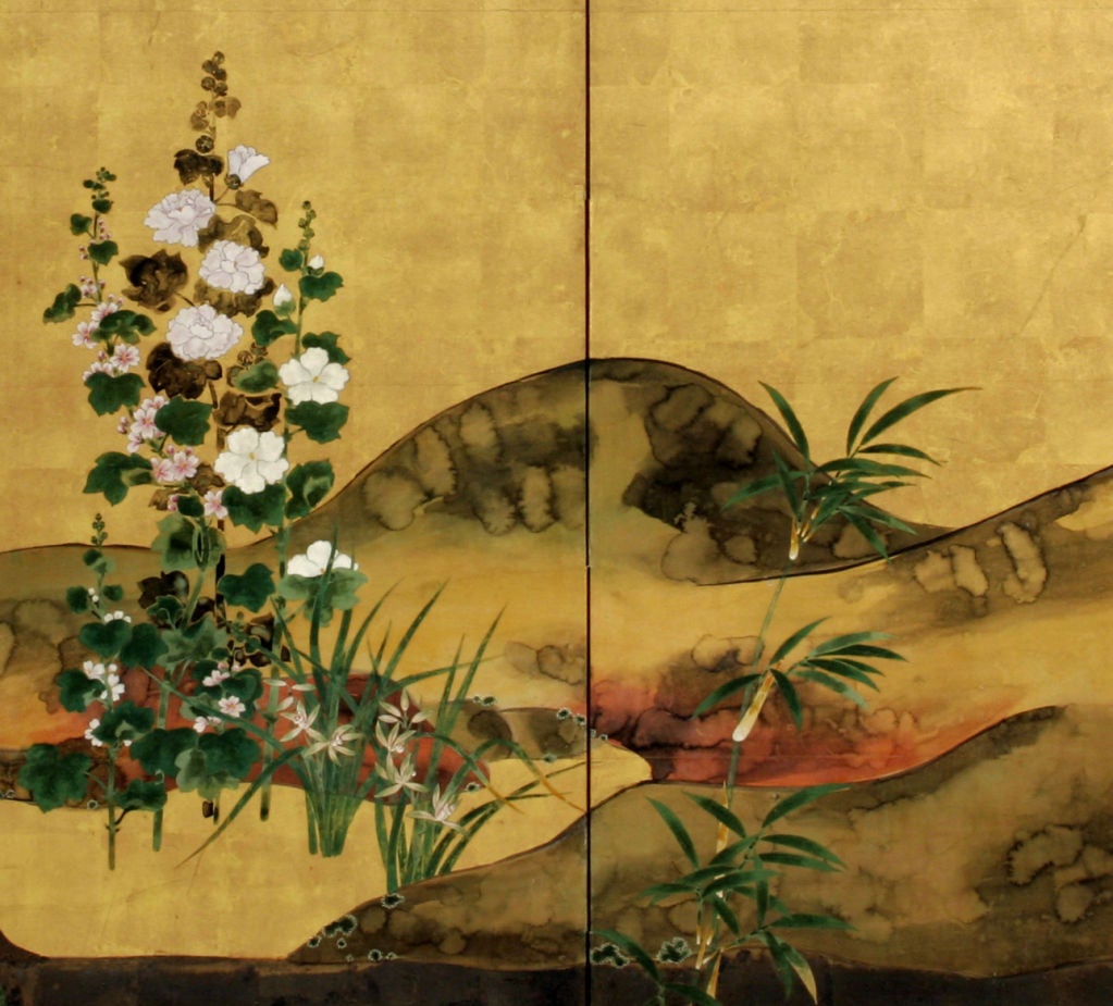 19th Century Gingko Tree and Seasonal Flowers For Sale
