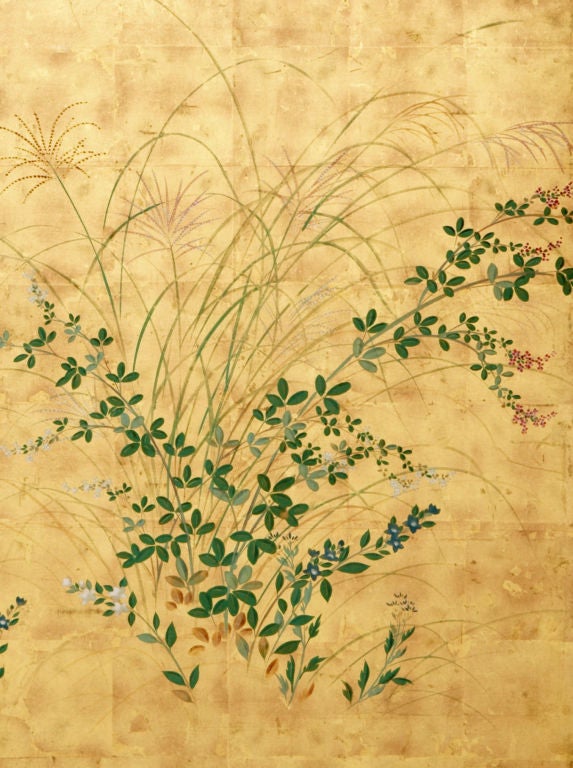 Gold Leaf Cherry Blossoms and Flowering Grasses For Sale