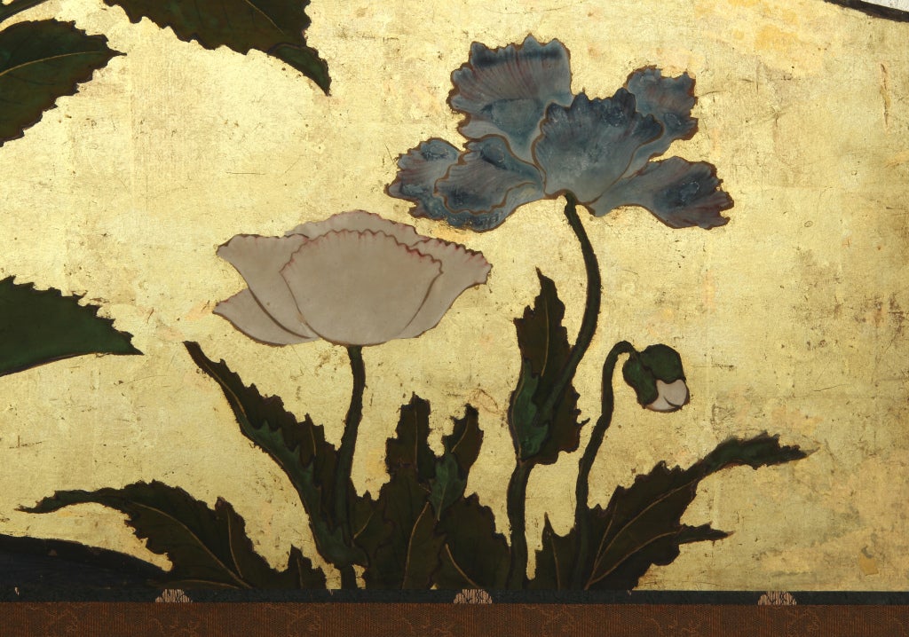 19th Century Furosaki Tea Screen with Seasonal Flowers For Sale