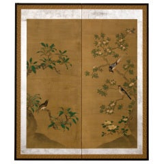 Japanese Screen with Birds and Flowers