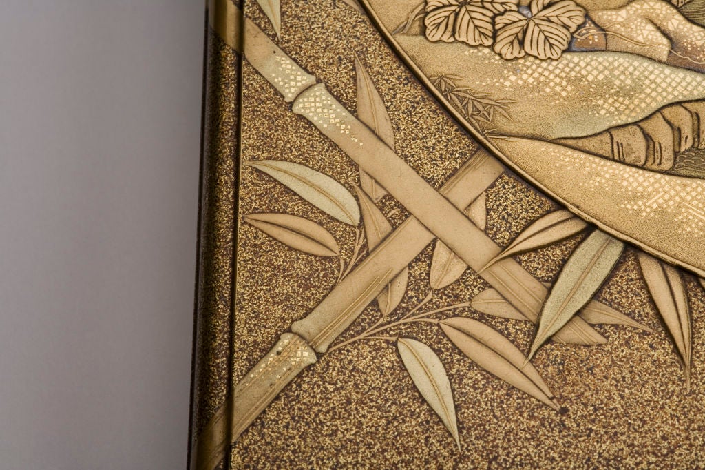 Gold-Lacquer Writing Box with Sparrows and Bamboo In Excellent Condition For Sale In New York, NY