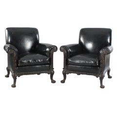 A Pair of Edwardian Carved Mahogany Armchairs