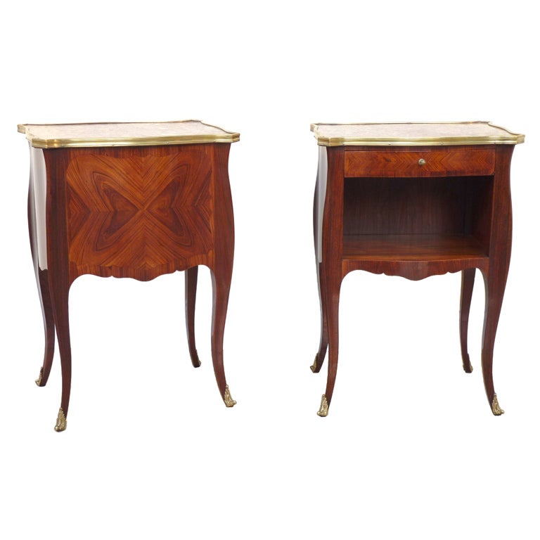 A Pair of Kingwood Bombe Side Tables For Sale