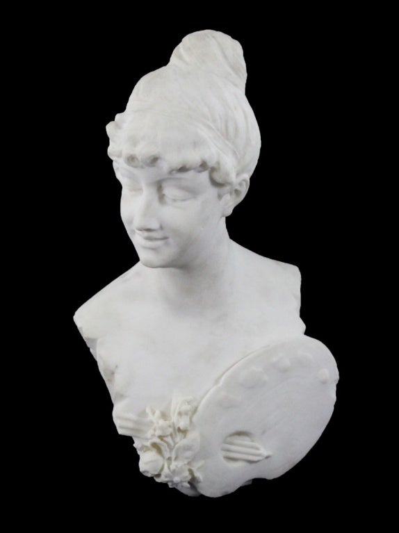 An Italian carved marble bust emblematic of the arts.
