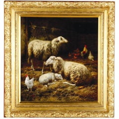 Sheep and Chickens by Eugene Remy Maes