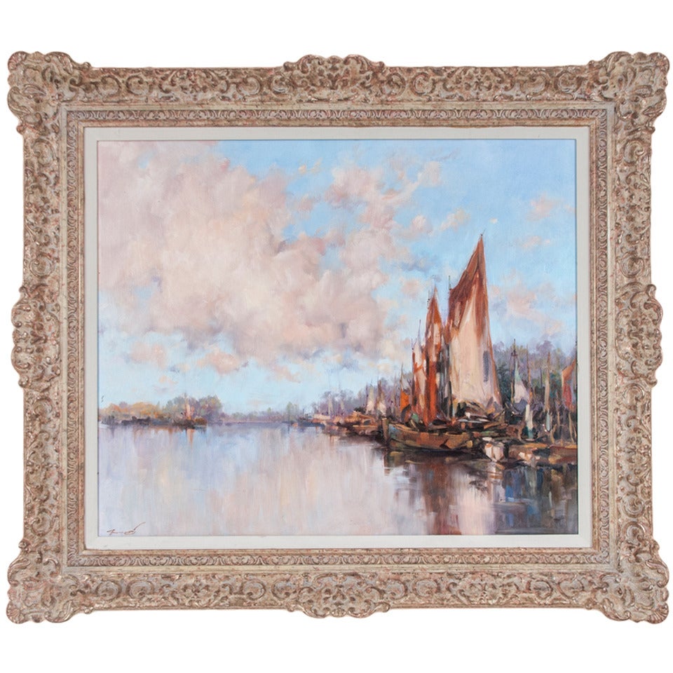 "Boats in the Harbor" by Ken Moroney For Sale