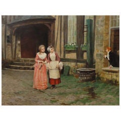 Lady and Maid in Courtyard