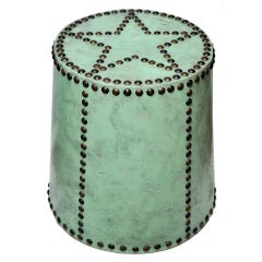 French Paper and Brass Studded Drum Shaped SIde Table, early 20th century.
