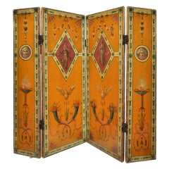 French Painted Leather Four Panel Screen, late 19th century/early 20th century